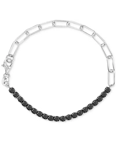 Macy's Black Spinel Open Link Bracelet (4 Ct. T.w.) In Sterling Silver