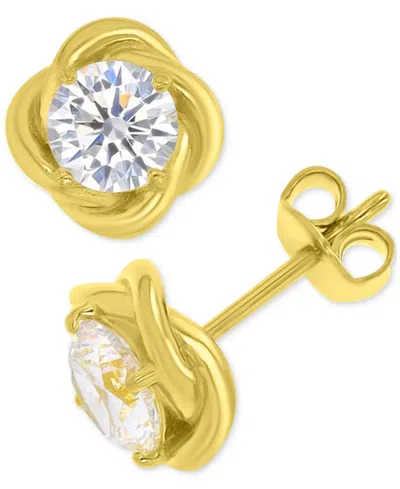 Macy's Cubic Zirconia Solitaire Love Knot Frame Stud Earrings In Gold