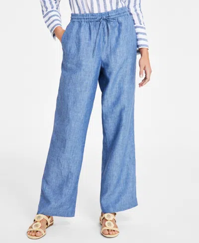 Charter Club Women's 100% Linen Drawstring Pants, Created For Macy's In Blue Ocean