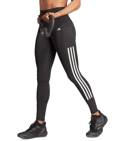 Adidas Originals Women's Optime Moisture-wicking 3-stripe 7/8 Leggings In Black