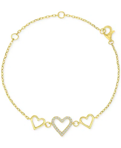 Macy's Kids' Children's Cubic Zirconia & Polished Triple Heart Chain Link Bracelet In Gold