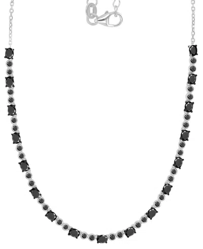 Macy's Black Spinel Oval & Bezel Collar Necklace (4-5/8 Ct. T.w.) In Sterling Silver (also In Lab-grown Rub