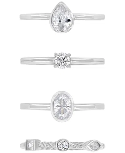 Macy's 4-pc. Set Cubic Zirconia Mixed-cut Bezel & Claw Set Stack Rings In Silver