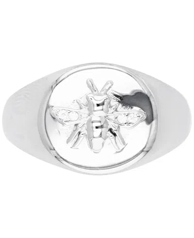Macy's Cubic Zirconia Bee High-polished Oval-style Signet Ring In Silver