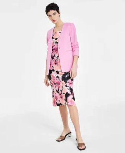 Bar Iii Womens One Button Jacket Floral Print Slip Dress Created For Macys In Black,rose Bloom Multi