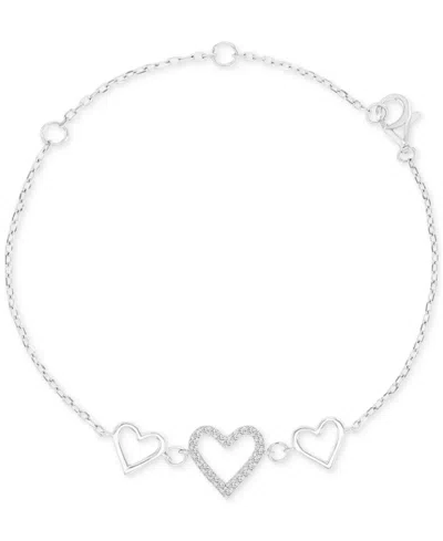 Macy's Kids' Children's Cubic Zirconia & Polished Triple Heart Chain Link Bracelet In Silver