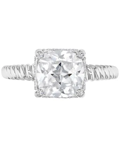 Macy's Cubic Zirconia Cushion-cut Solitaire Twist Rope Engagement Ring In Silver