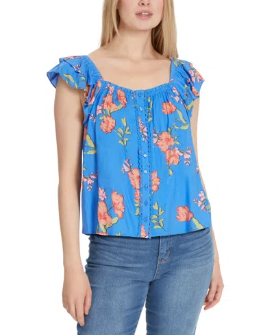 Jessica Simpson Women's Violetta Flutter-sleeve Top In Happy Floret