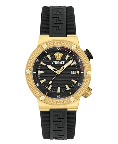 Versace Men's Swiss Black Rubber Strap Watch 43mm In Gold