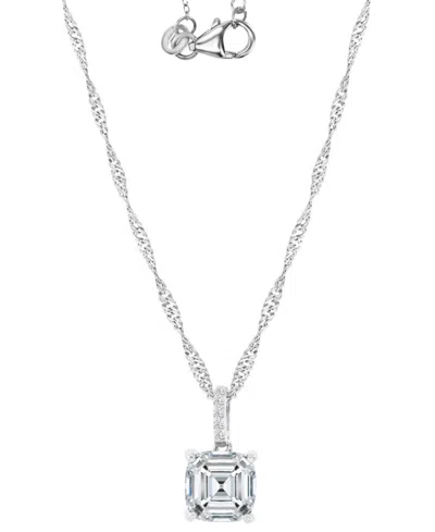 Macy's Cubic Zirconia Cushion-cut Solitaire Pendant Necklace, 18" + 2" Extender In Silver