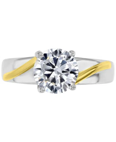 Macy's Cubic Zirconia Twist Style Engagement Ring In Sterling Silver & 14k Gold-plate In Gold Over Silver