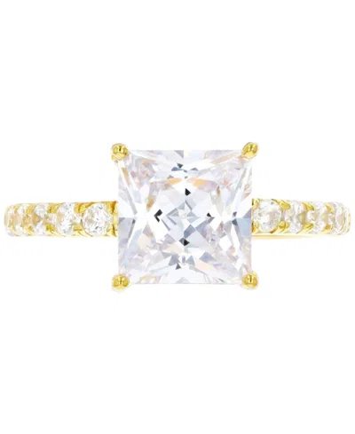 Macy's Cubic Zirconia Cushion-cut Engagement Ring In 14k Gold-plated Sterling Silver