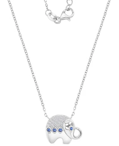 Macy's Black Spinel (1/4 Ct. T.w.) & Lab-grown White Sapphire (1/8 Ct. T.w.) Elephant Pendant Necklace In S In Blue Spinel