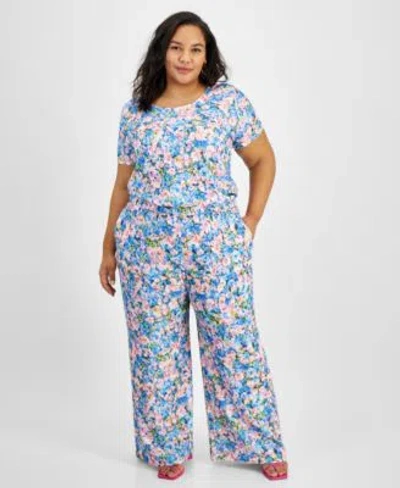 Bar Iii Plus Size Printed Short Sleeve Top Wide Leg Pants Created For Macys In Lana Floral