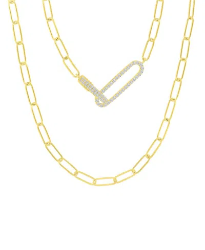 Macy's Cubic Zirconia Pave Paperclip Link Chain Necklace, 17" + 2" Extender In Gold