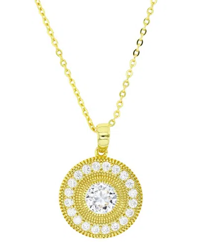 Macy's Cubic Zirconia Halo Halo Bead Disc Pendant Necklace In 14k Gold-plated Sterling Silver, 18" + 2" Ext In White