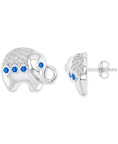 Macy's Black Spinel (1/4 Ct. T.w.) & Lab-grown White Sapphire (1/10 Ct. T.w.) Elephant Stud Earrings In Ste In Blue Spinel