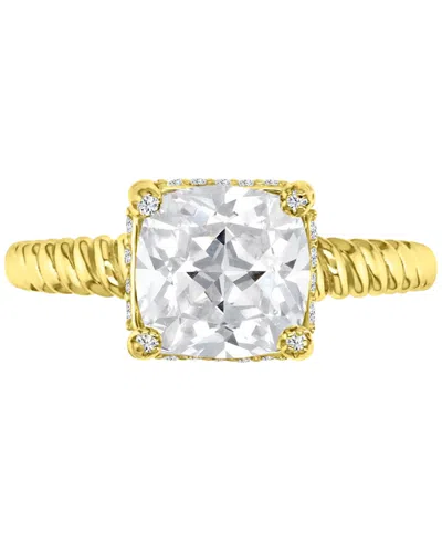 Macy's Cubic Zirconia Cushion-cut Solitaire Twist Rope Engagement Ring In Gold