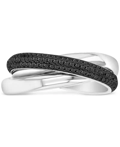 Macy's Black Spinel & Polished Band Crossover Statement Ring (1-1/4 Ct. T.w.) In Sterling Silver