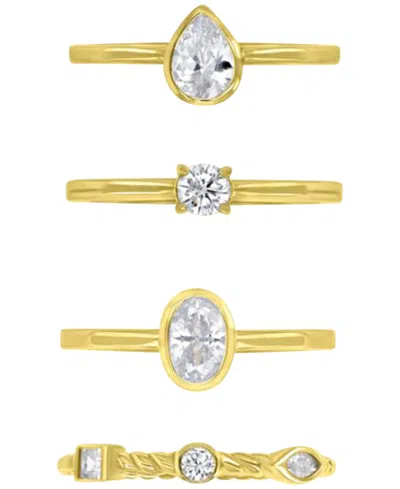 Macy's 4-pc. Set Cubic Zirconia Mixed-cut Bezel & Claw Set Stack Rings In Gold