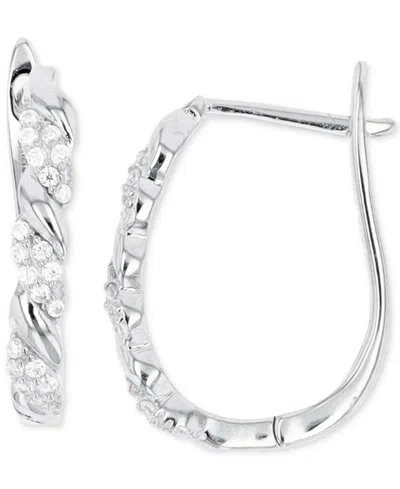 Macy's Cubic Zirconia Twist Latch Back Oval Hoop Earrings In Sterling Silver