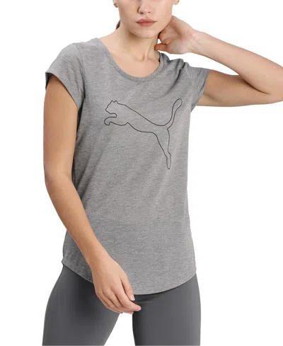 Puma Women's Heather Performance Logo Graphic T-shirt In Medium Gray Heather