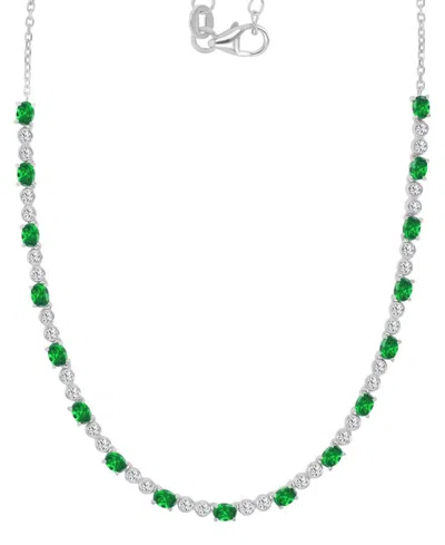 Macy's Cubic Zirconia Oval & Round Tennis Necklace, 18" + 2" Extender In Green