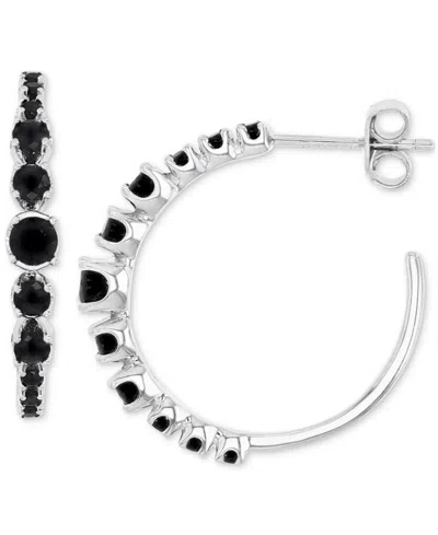 Macy's Black Spinel Graduated Small Hoop Earrings (1-3/8 Ct. T.w.) In Sterling Silver, 0.79"