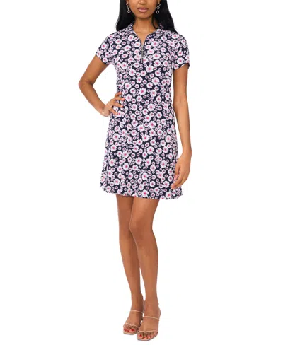 Msk Women's Short-sleeve Jersey Shift Dress In Navy,pink