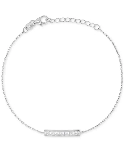 Macy's Cubic Zirconia Princess-cut Bar Cable Link Chain Bracelet In Silver