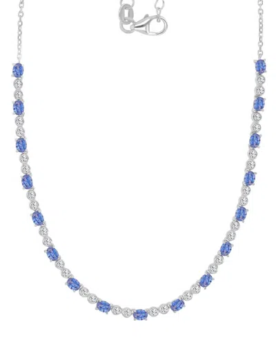 Macy's Cubic Zirconia Oval & Round Tennis Necklace, 18" + 2" Extender In Blue