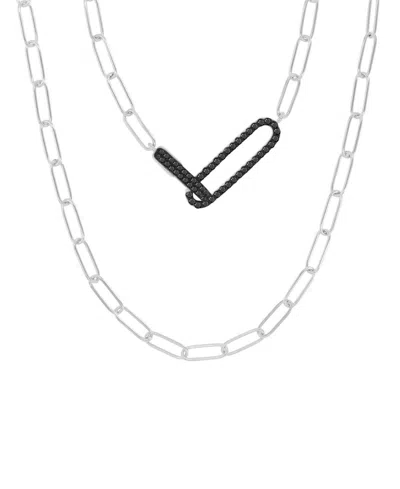 Macy's Black Spinel Pave Interlocking Paperclip Link 19" Statement Necklace (1/2 Ct. T.w.) In Sterling Silv