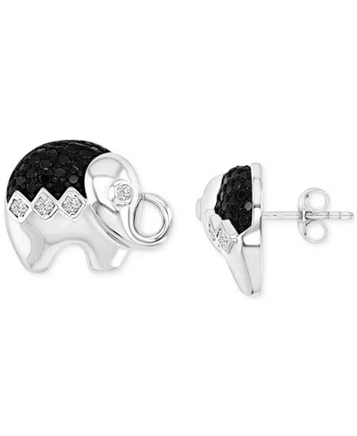 Macy's Black Spinel (1/4 Ct. T.w.) & Lab-grown White Sapphire (1/10 Ct. T.w.) Elephant Stud Earrings In Ste