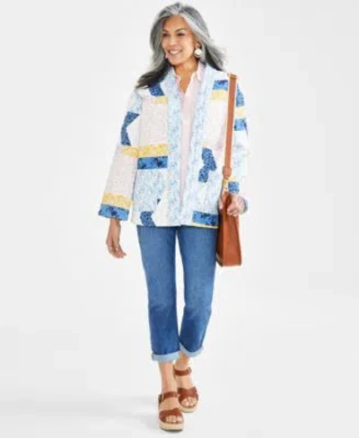 Style & Co Style Co Quilted Jacket Cotton Shirt Girlfriend Jeans Created For Macys In Alabaster