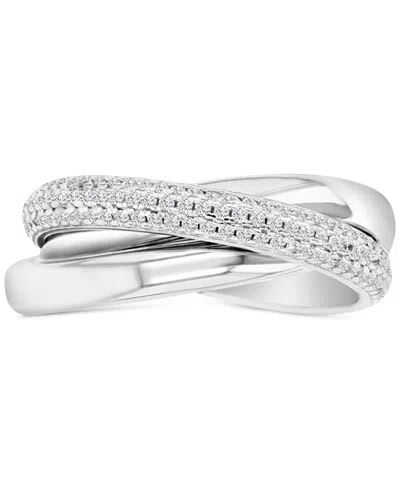 Macy's Cubic Zirconia Triple Row Pave & Polished Rolling Crossover Ring In Silver