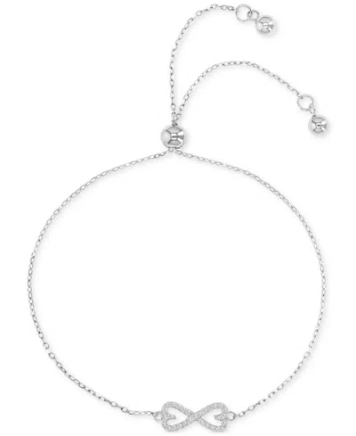 Macy's Cubic Zirconia Bow Tie Chain Link Adjustable Bolo Bracelet In Silver