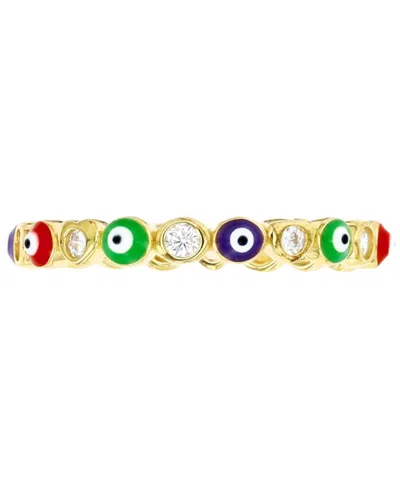 Macy's Cubic Zirconia & Enamel Evil Eye Stack Band In 14k Gold-plated Sterling Silver