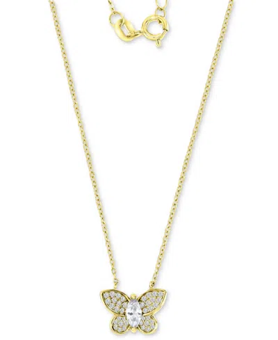 Macy's Cubic Zirconia Butterfly Pendant Necklace In 14k Gold-plated Sterling Silver, 16" + 2" Extender
