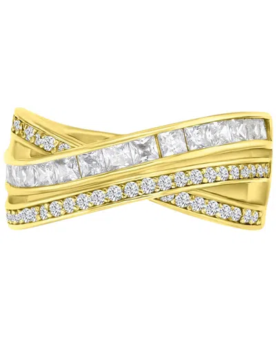 Macy's Cubic Zirconia Princess & Round Double Row Crossover Statement Ring In Gold