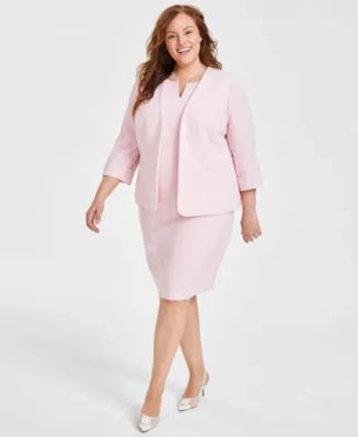 Kasper Plus Size Stretch Crepe Open Front Jacket Sheath Dress In Tutu Pink