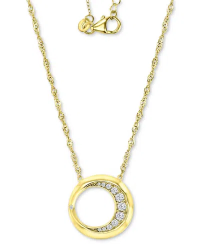 Macy's Cubic Zirconia Crescent Open Circle 20" Pendant Necklace In 14k Gold-plated Sterling Silver