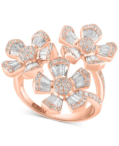 Effy Collection Effy Diamond Round & Baguette Triple Flower Statement Ring (1-3/8 Ct. T.w.) In 14k Rose Gold