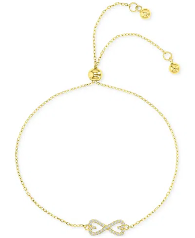 Macy's Cubic Zirconia Bow Tie Chain Link Adjustable Bolo Bracelet In Gold