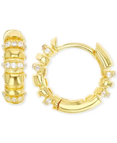 Macy's Cubic Zirconia Multirow Small Hoop Earrings 14k Gold-plated Sterling Silver, 0.59"