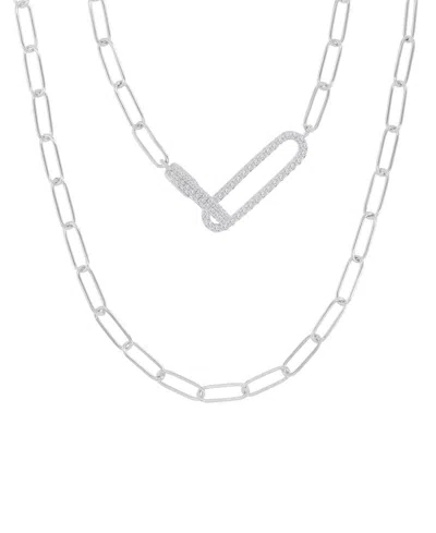 Macy's Cubic Zirconia Pave Paperclip Link Chain Necklace, 17" + 2" Extender In Silver
