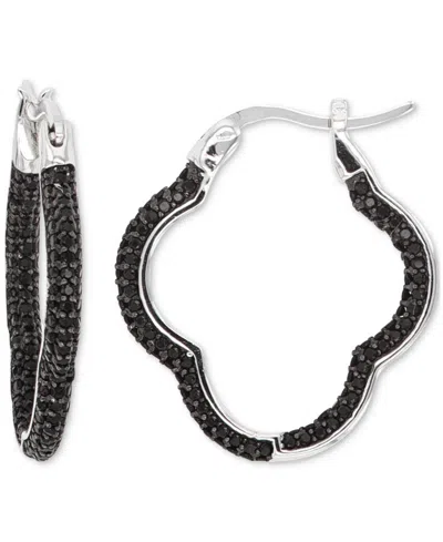 Macy's Black Spinel Clover Small Hoop Earrings (1-3/4 Ct. T.w.) In Sterling Silver, 1"