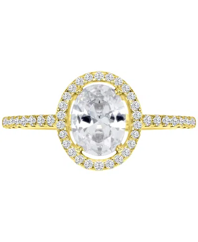 Macy's Cubic Zirconia Oval Halo Engagement Ring In 14k Gold-plated Sterling Silver