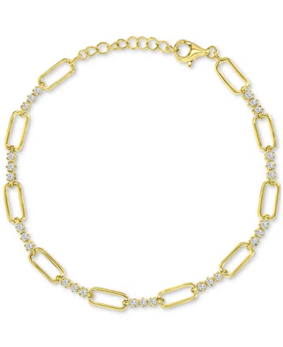 Macy's Cubic Zirconia Open Link Chain Bracelet In 14k Gold-plated Sterling Silver