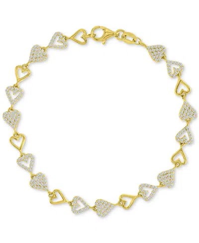 Macy's Cubic Zirconia Pave & Polished Heart Link Bracelet In Gold
