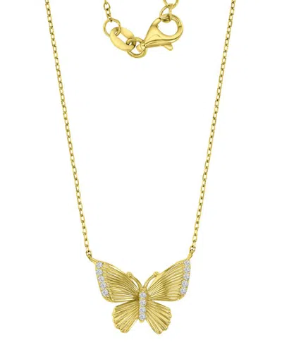 Macy's Cubic Zirconia Butterfly Pendant Necklace In 14k Gold-plated Sterling Silver, 16" + 2" Extender